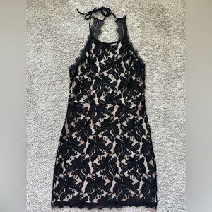 Soieblu Black Floral Lace Backless Dress